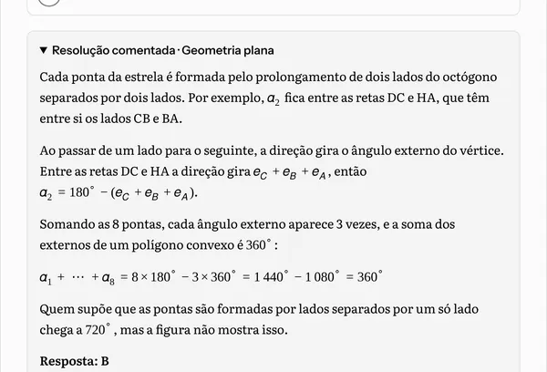 Resolução comentada de uma questão de geometria na plataforma.